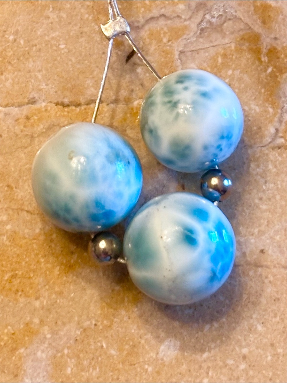 Genuine Dominican Larimar Beads Grade AAA lot of 3 GORGEOUS RARE 11MM AND 10MM💙💙